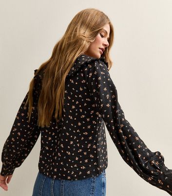 トップス FloraCore Flower long sleeve shits Black Buy Black Jacquard Floral Long Sleeve Sheer Shirt from the