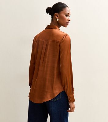 Rust Satin Long Sleeve Shirt | New Look