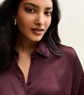 Dark Burgundy Satin Long Sleeve Shirt