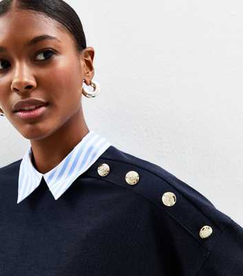Navy 2 In 1 Striped Shirt Ribbed Jumper