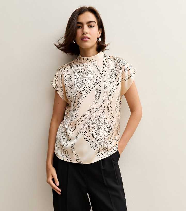 Cream Swirl Polka Dot Print T-Shirt