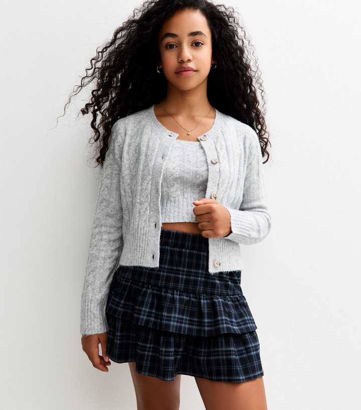 Girls Navy Checked Rara Mini Skirt