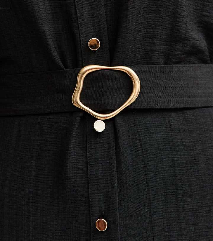 Black Long Sleeve Belted Midi Shirt Dress | New Look