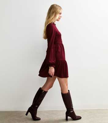 Burgundy Smocked Tiered Mini Dress