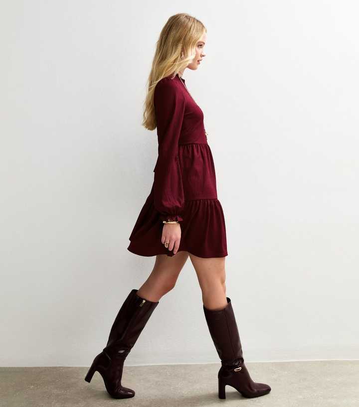Burgundy Smocked Tiered Mini Dress