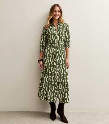 Green Graphic Print Midi Shirt Dress