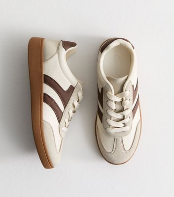 Cream Contrast Panel Faux Suede Trainers