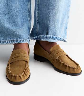 Premium Real Suede Camel Almond Toe Loafers