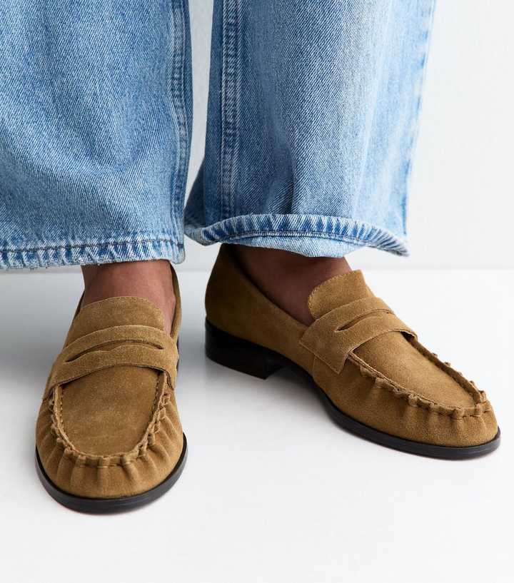 Premium Real Suede Camel Almond Toe Loafers