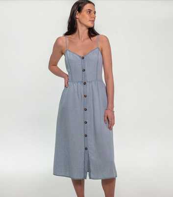 Sunshine Soul Light Blue Chambray Button Front Cami Midi Dress