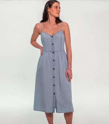 Sunshine Soul Light Blue Chambray Button Front Cami Midi Dress