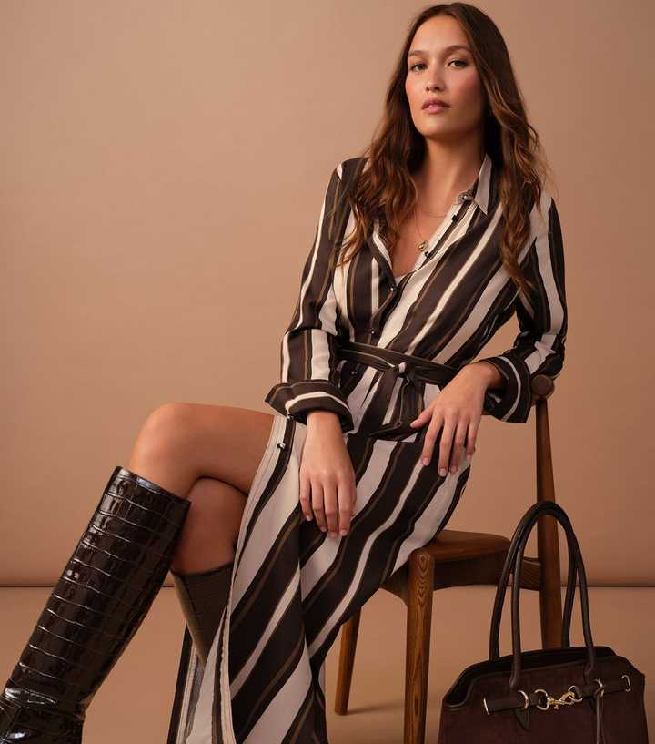 Brown Striped Midi Shirt Dress | New Look