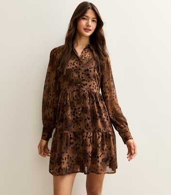 Brown Leopard Print Tiered Chiffon Mini Dress