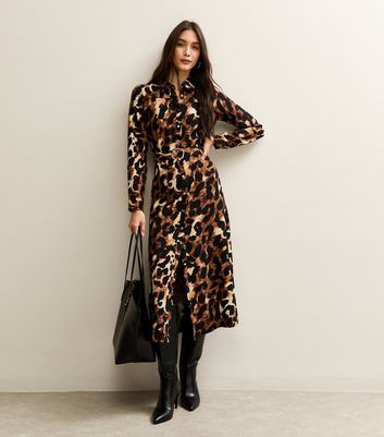 Brown Leopard Print Long Sleeve Shirt Dress | New Look