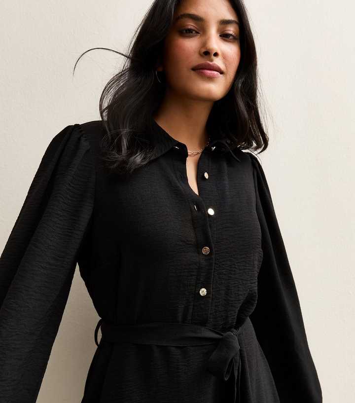 Black Belted Long Sleeve Mini Dress | New Look