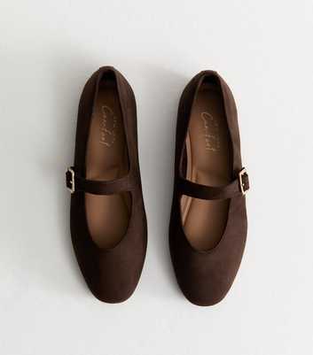 Brown Faux Suede High Vamp Mary Jane Ballerina Flats