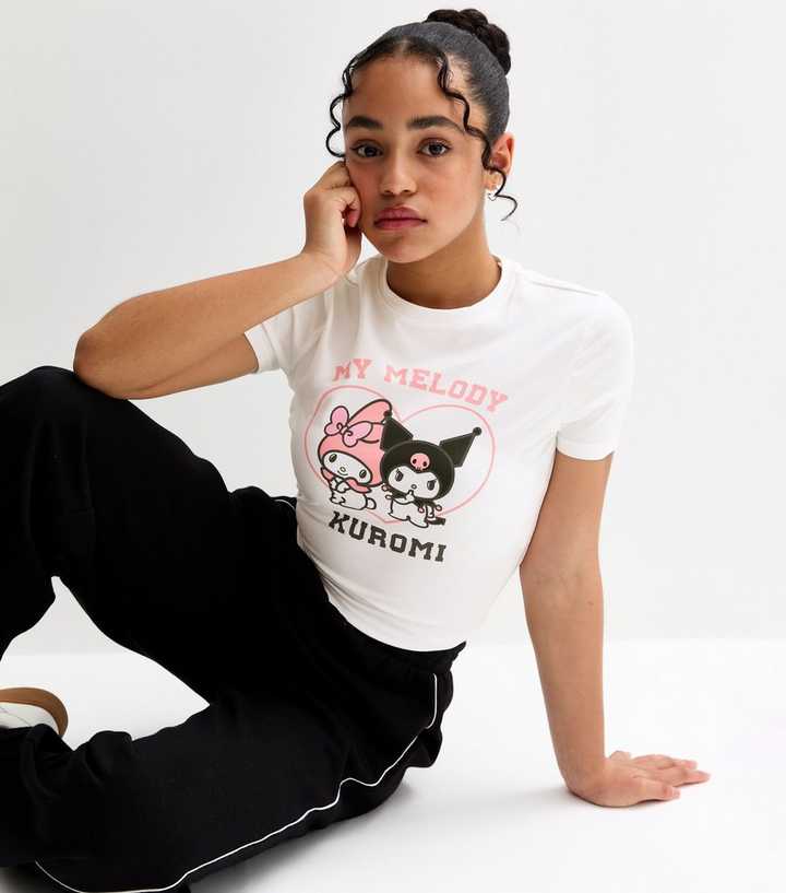 Girls White My Melody Kuromi Print T-Shirt