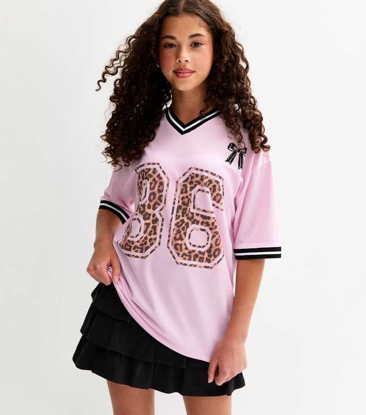 Girls Pink Leopard Print 86 Football Top
