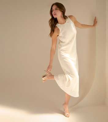 Blue Vanilla White Sequinned Bias Cut Midi Dress