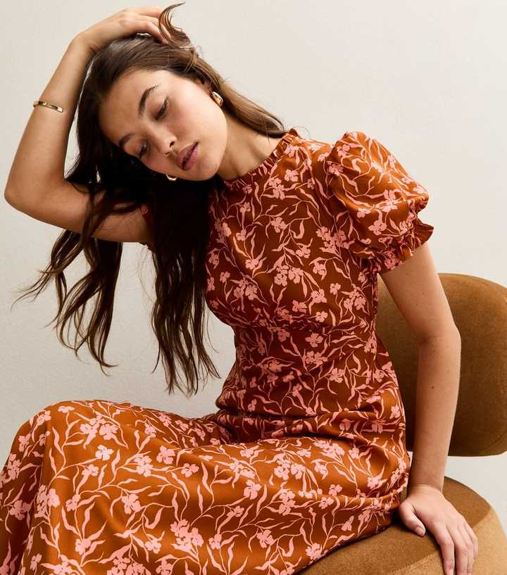 new look orange floral dress New Look floral halter neck maxi dress in orange
