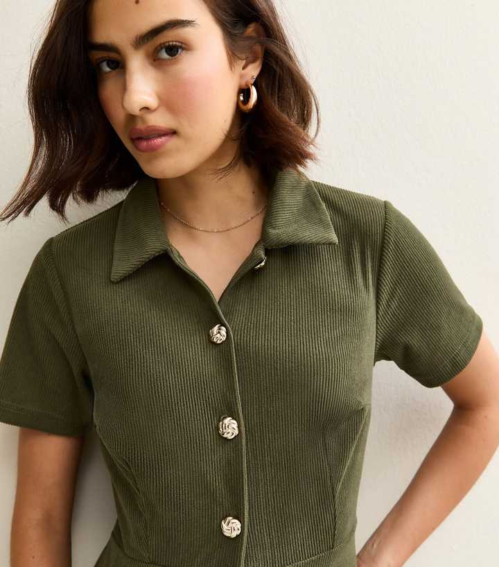 green dress size 24 Plus Size Current Mood Corduroy Mini Dress With Lace Ups main image 0