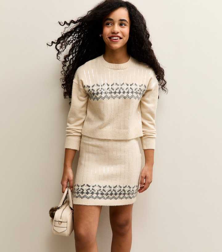 Girls Off White Knit Fairisle Jumper