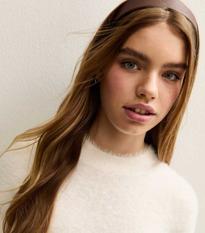 Girls Off White Fluffy Knit Top