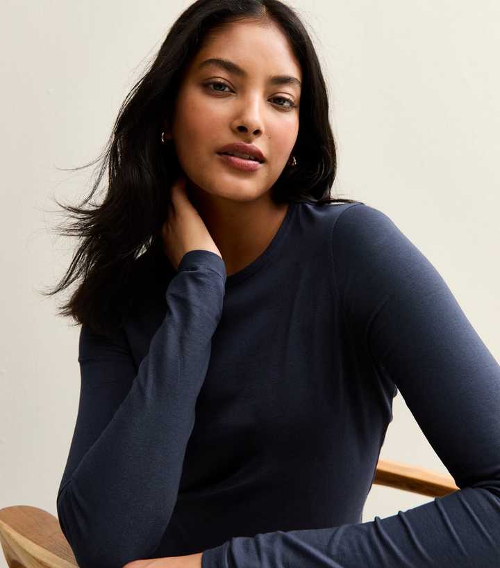 Navy Long Sleeve Crew Neck Top