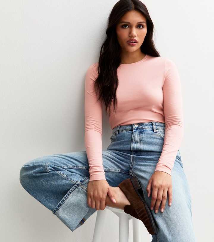 Pink Long Sleeve Crew Neck Top