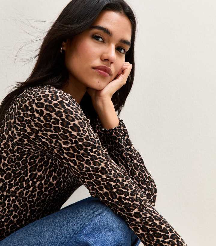 Brown Leopard Print Long Sleeve Top