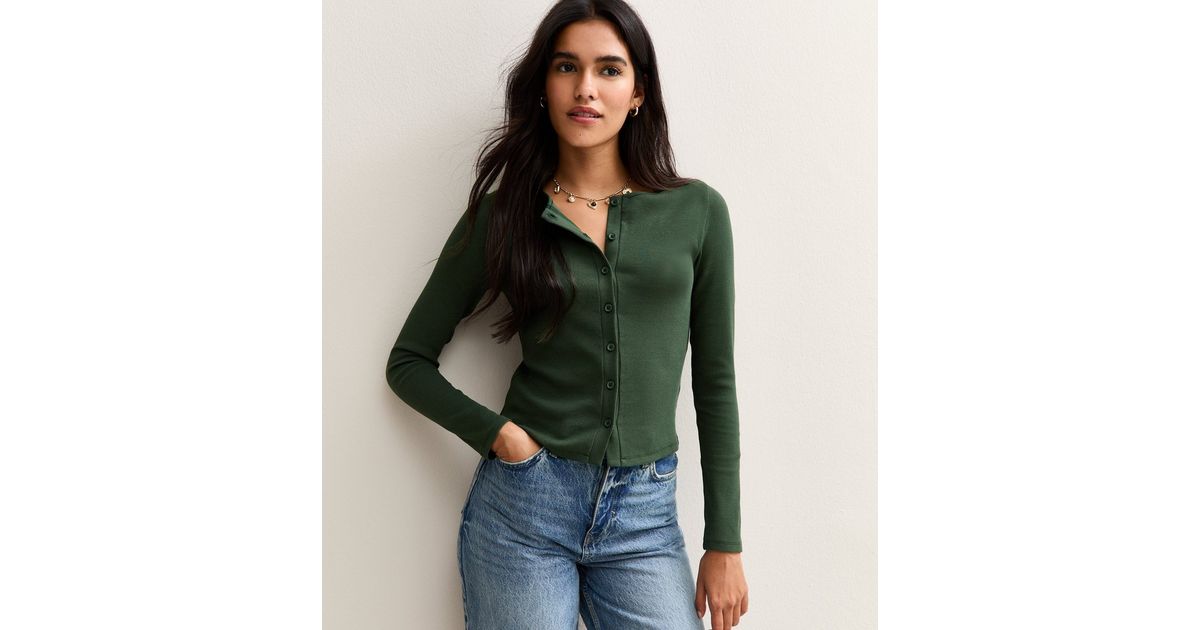 Grey Dark Green Cardigan with Crossed Sleeves