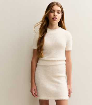 Girls Off White Fluffy Mini Skirt