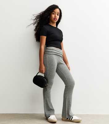 Girls Grey Ribbed Soft Touch Flared Trousers