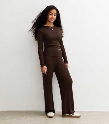 Girls Brown Soft Touch Wide Leg Trousers
