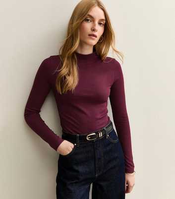 Burgundy Long Sleeve Roll Neck Top