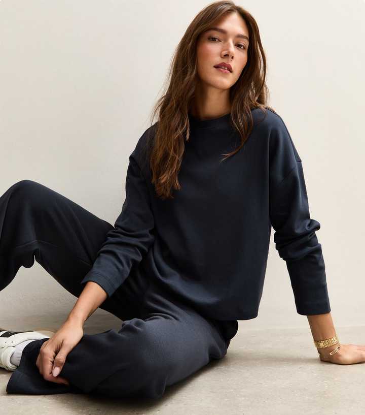 Premium Navy Cotton Long Sleeve T-Shirt
