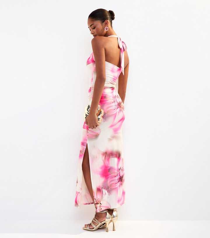 Pink Lily Print Halterneck Maxi Dress | New Look Pink Lily Print Halterneck Maxi Dress | New Look