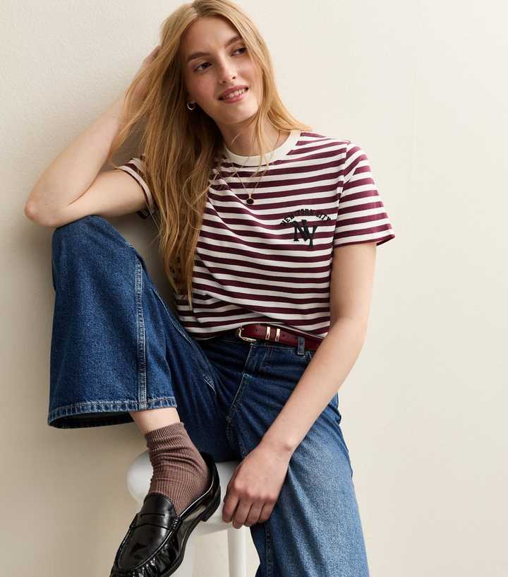 Red Striped New York Print T-Shirt