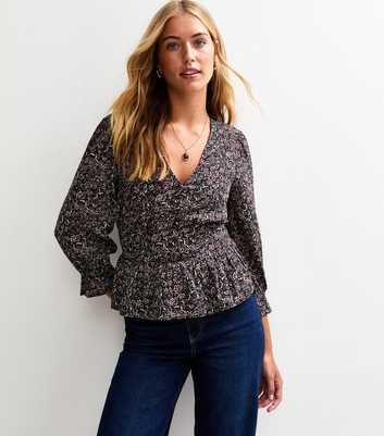 Tall Black Floral Print Crepe V-Neck Tea Top