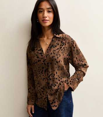 Petite Brown Spotty Open Collar Shirt