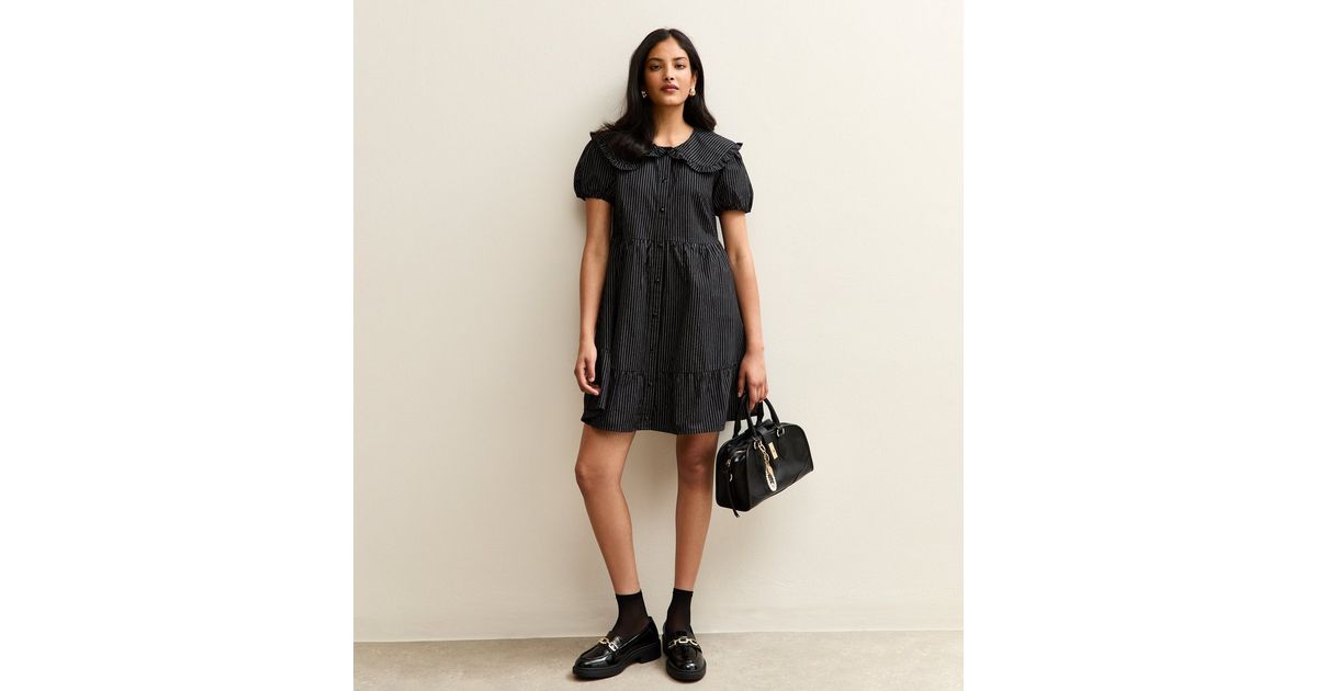 Black Striped Smock Mini Dress | New Look