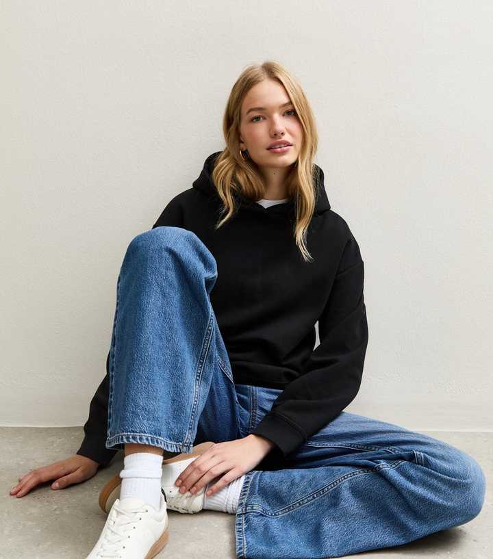 Black Relaxed Drop Shoulder Hoodie