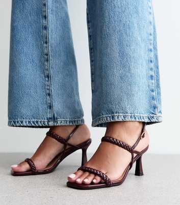 Dark Burgundy Faux Leather Braided Strap Sandals