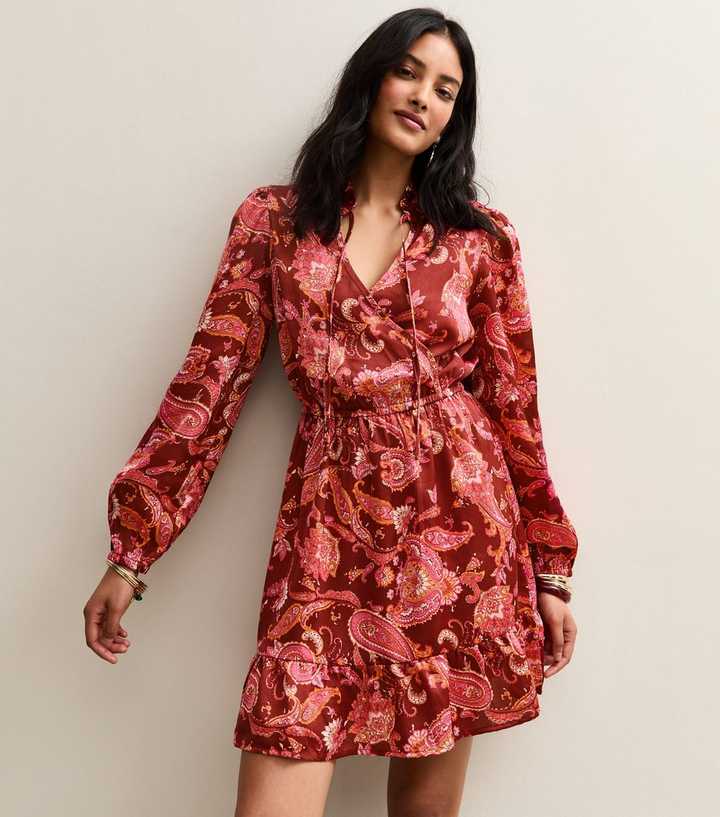 Red Paisley Long Sleeve Mini Dress | New Look