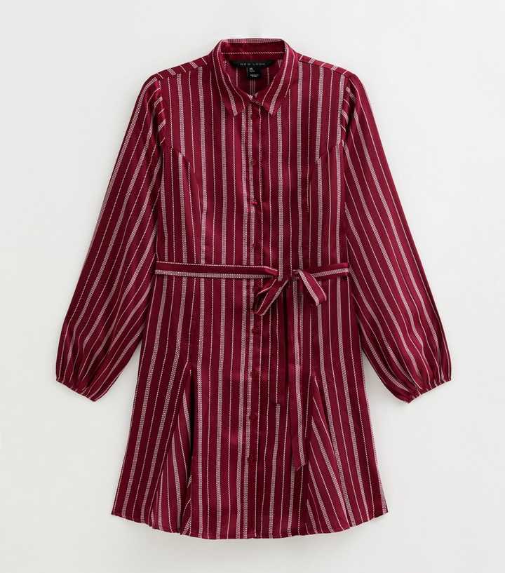 burgundy striped shirt dress Burgundy Striped Puff Sleeve Maternity Midi T-Shirt Dress
