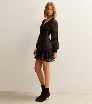 Brown Animal Print Wrap Mini Dress