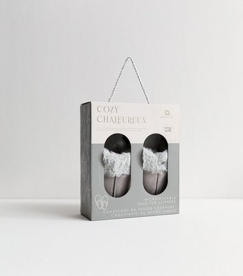 Aroma Home Grey Faux Shearling Slippers with Microwavable Inserts
