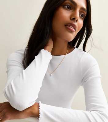 White Ribbed Crew Neck Long Sleeve Top