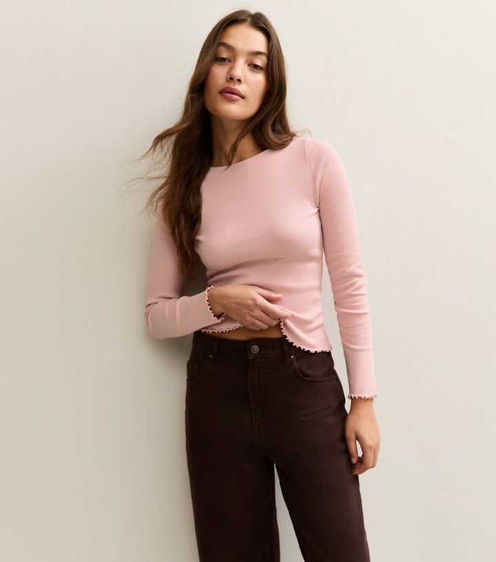 Pink Lettuce Trim Long Sleeve Top