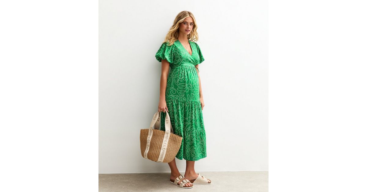 Maternity Green Abstract Print Midi Wrap Dress New Look